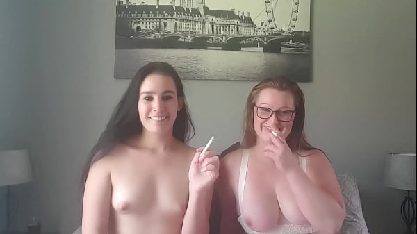 titles slut and big tits bbw both smoking while playing with their own boobs